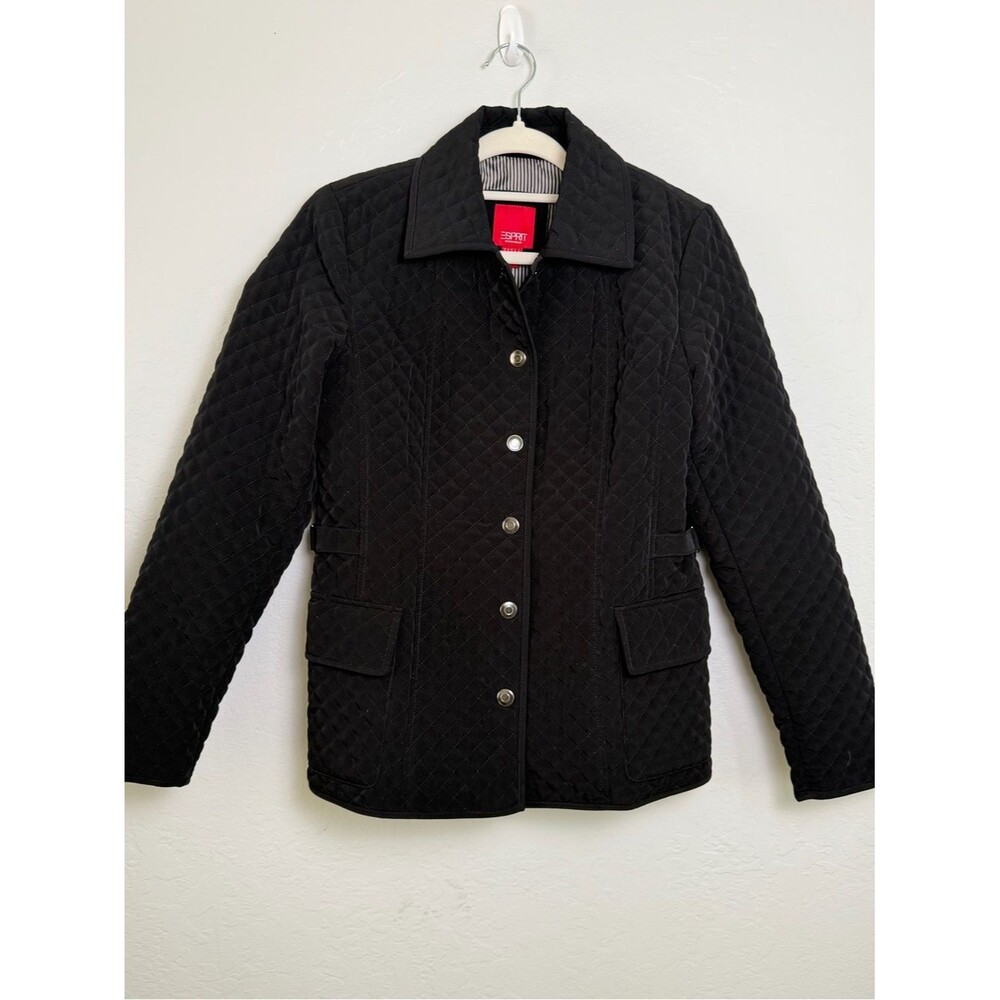 Esprit Black Quilted Coat Size S Jacket Snap Front Flap Pockets